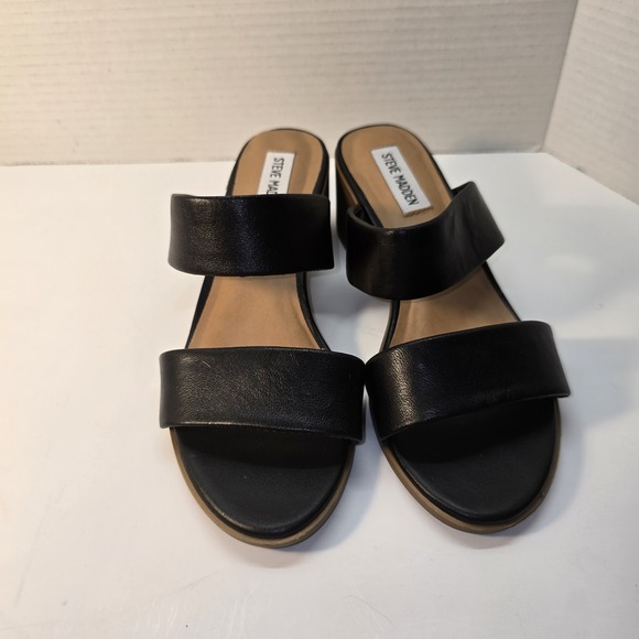Steve Madden Swift Leather Cognac Block Heel Double Strap Sandals Women's 7.5 - Picture 1 of 6